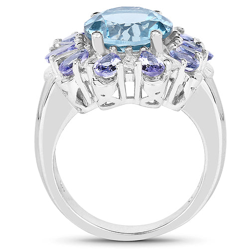 6.19 Carat Genuine London Blue Topaz, Tanzanite & White Topaz .925 Sterling Silver Ring on sale at MyriadMart