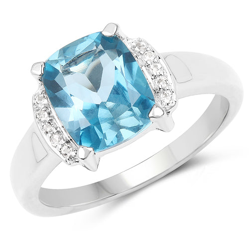 3.55 Carat Genuine London Blue Topaz & White Topaz .925 Sterling Silver Ring on sale at MyriadMart