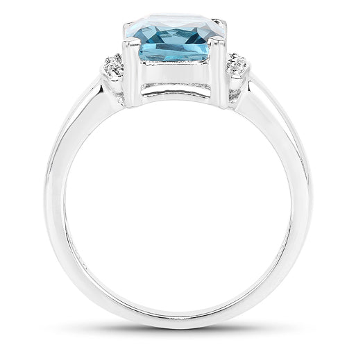 3.55 Carat Genuine London Blue Topaz & White Topaz .925 Sterling Silver Ring on sale at MyriadMart
