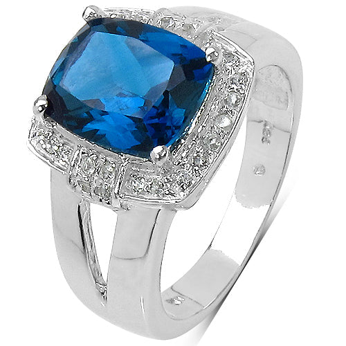 3.64 Carat Genuine London Blue Topaz and White Topaz .925 Sterling Silver Ring on sale at MyriadMart