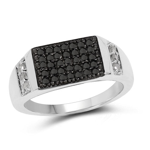 0.55 Carat Genuine Black Diamond and White Diamond .925 Sterling Silver Ring on sale at MyriadMart
