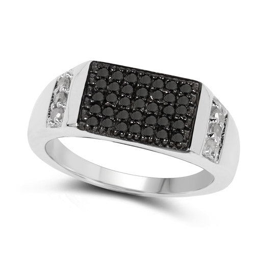 0.55 Carat Genuine Black Diamond and White Diamond .925 Sterling Silver Ring on sale at MyriadMart