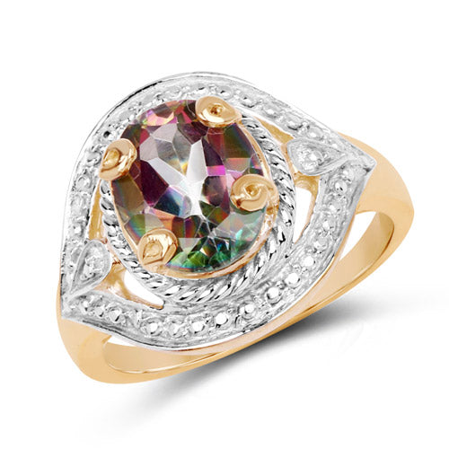 14K Yellow Gold Plated 3.15 Carat Genuine Quartz Mystic .925 Sterling Silver Ring on sale at MyriadMart
