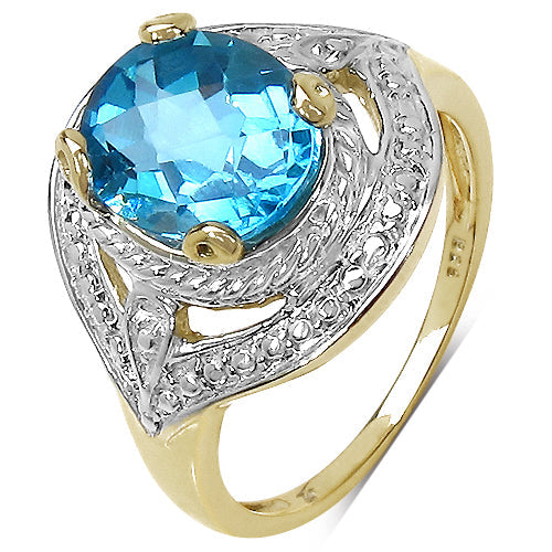 14K Yellow Gold Plated 3.25 Carat Genuine Swiss Blue Topaz .925 Sterling Silver Ring on sale at MyriadMart