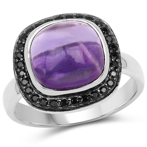 5.25 Carat Genuine Amethyst & Black Spinel .925 Sterling Silver Ring on sale at MyriadMart