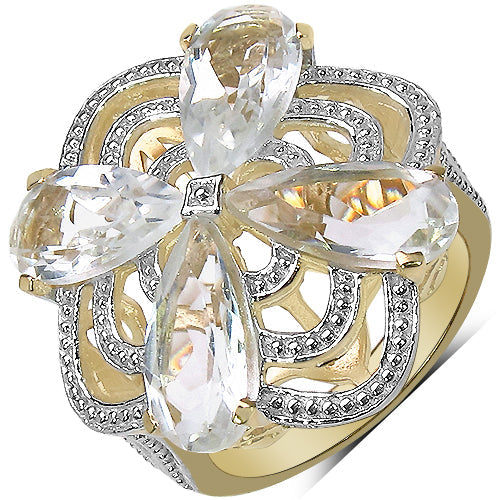 14K Yellow Gold Plated 6.69 Carat Genuine Crystal Quartz & White Diamond .925 Sterling Silver Ring on sale at MyriadMart