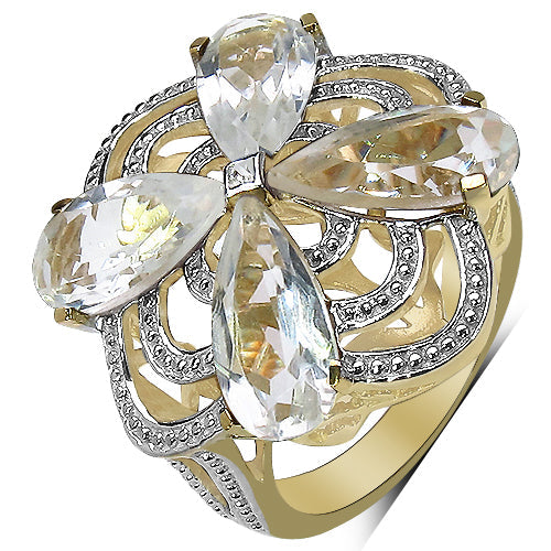 14K Yellow Gold Plated 6.69 Carat Genuine Crystal Quartz & White Diamond .925 Sterling Silver Ring on sale at MyriadMart
