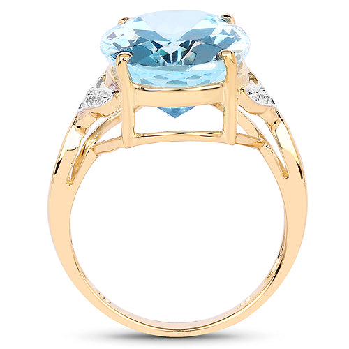 14K Yellow Gold Plated 11.32 Carat Genuine Blue Topaz and White Topaz .925 Sterling Silver Ring on sale at MyriadMart