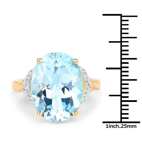 14K Yellow Gold Plated 11.32 Carat Genuine Blue Topaz and White Topaz .925 Sterling Silver Ring on sale at MyriadMart