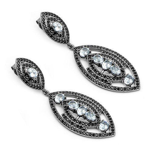 8.80 Carat Genuine Blue Topaz and Black Spinel .925 Sterling Silver Earrings on sale at MyriadMart