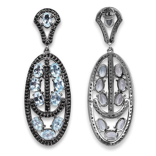 13.80 Carat Genuine Blue Topaz and Black Spinel .925 Sterling Silver Earrings on sale at MyriadMart