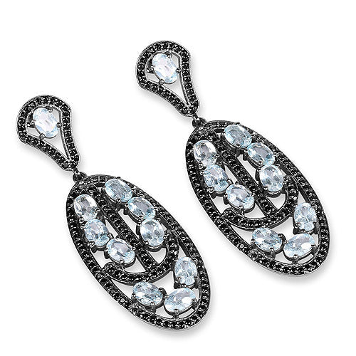 13.80 Carat Genuine Blue Topaz and Black Spinel .925 Sterling Silver Earrings on sale at MyriadMart