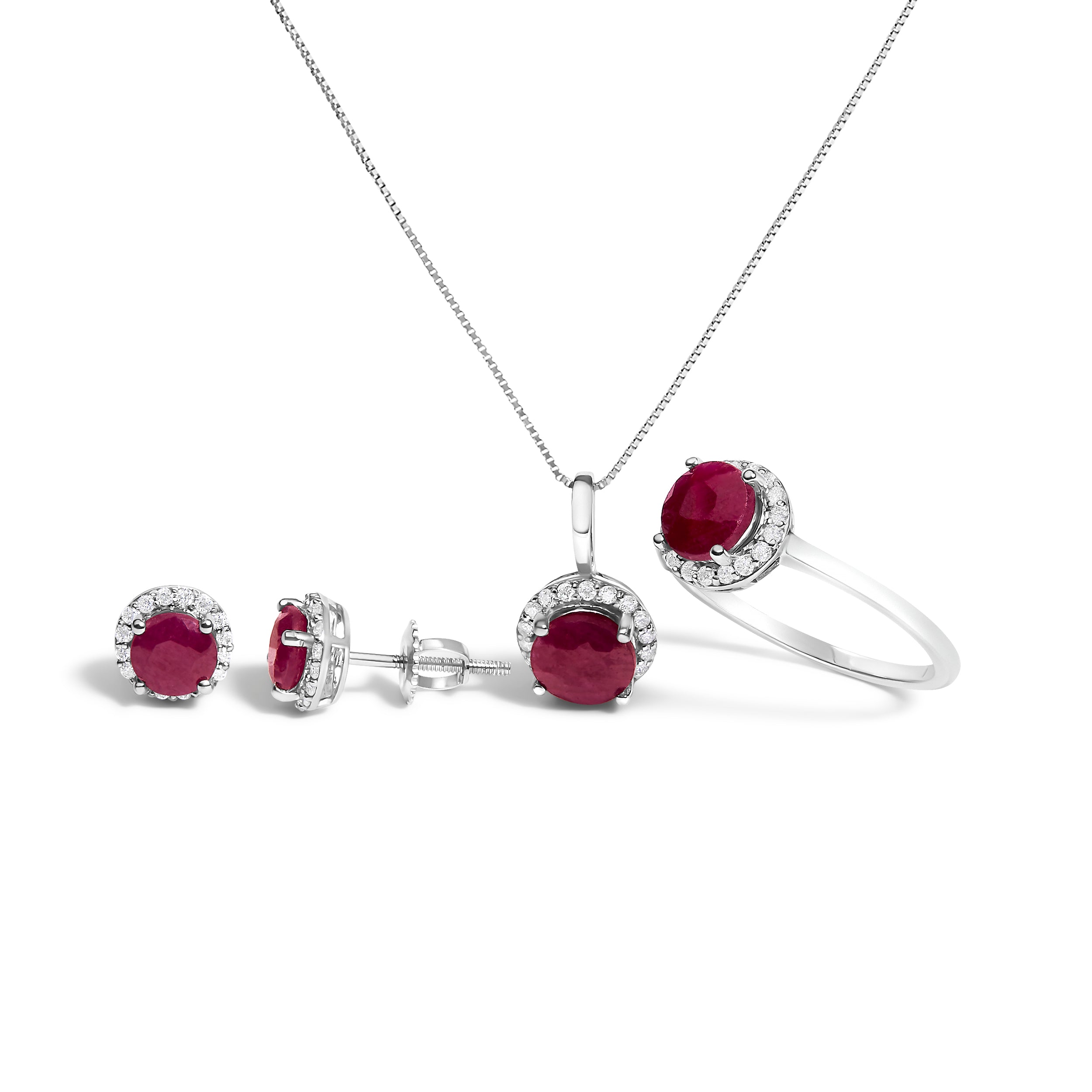 10K White Gold Purple Amethyst and 3/8 Cttw Diamond Halo Jewelry Set Earrings, Pendant & Ring on sale at MyriadMart