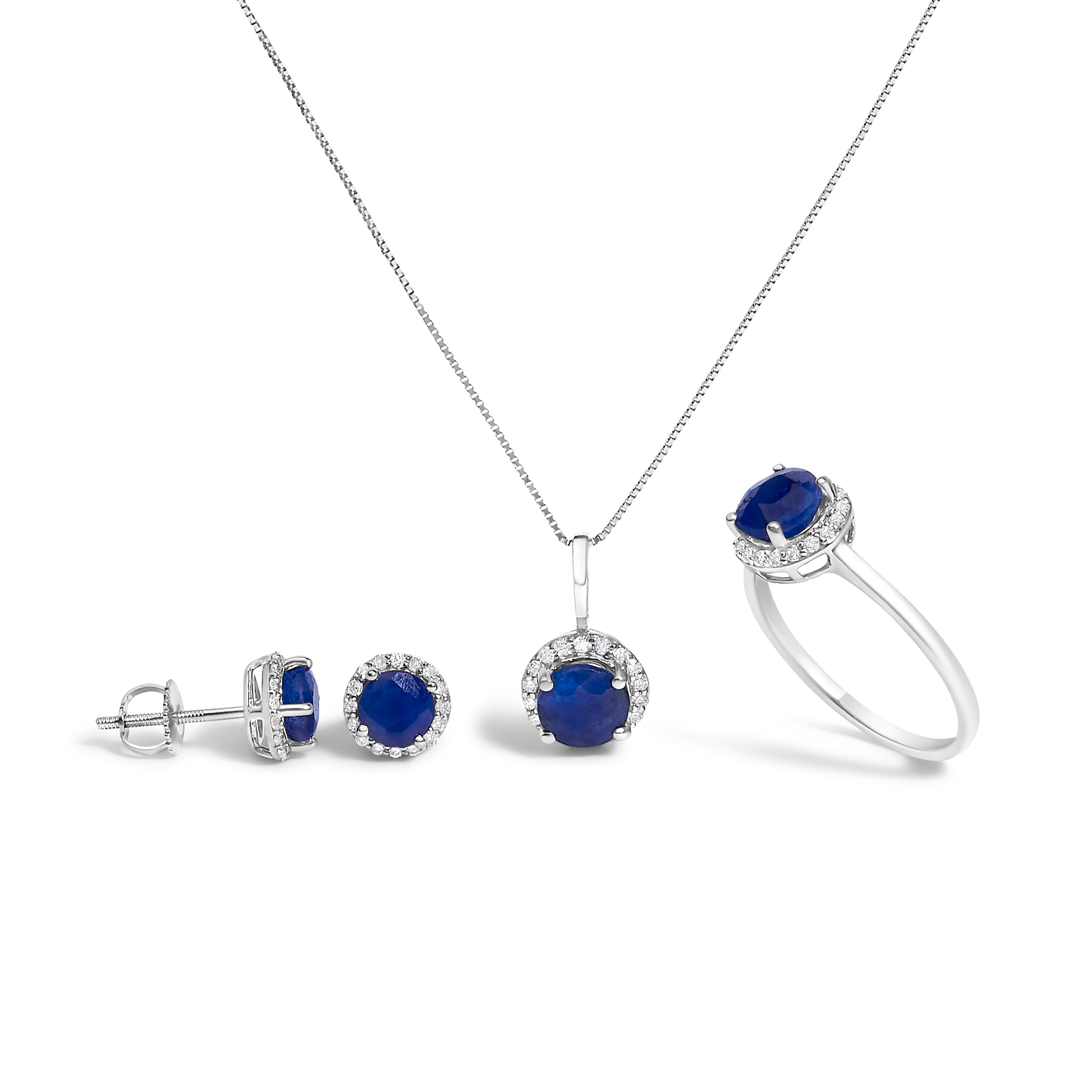 10K White Gold Purple Amethyst and 3/8 Cttw Diamond Halo Jewelry Set Earrings, Pendant & Ring on sale at MyriadMart