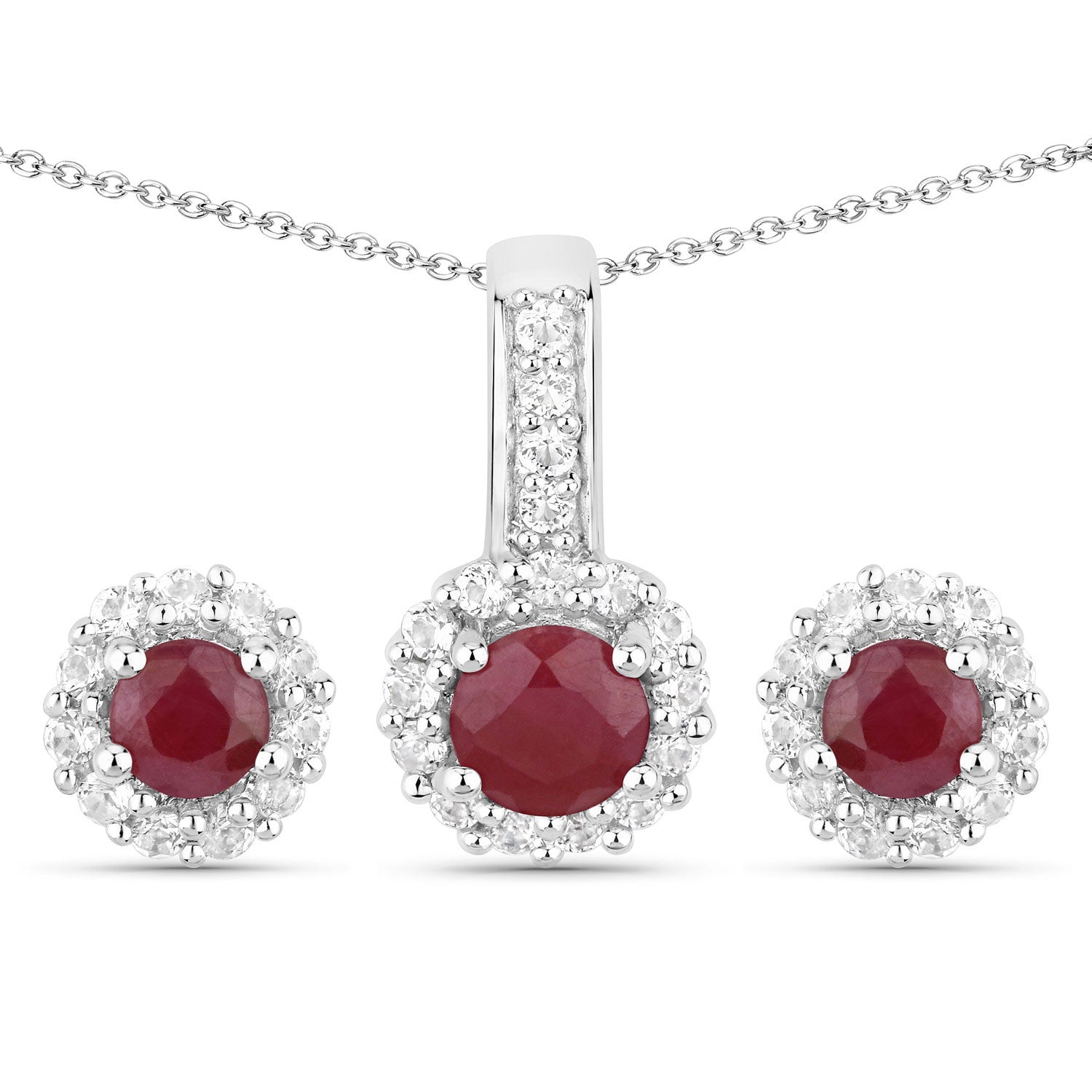 2.17 Carat Genuine Ruby and White Topaz .925 Sterling Silver Jewelry Set on sale at MyriadMart