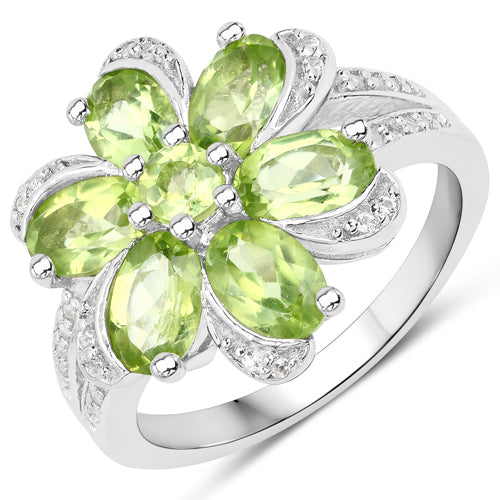 8.04 Carat Genuine Peridot and White Topaz .925 Sterling Silver 3 Piece Jewelry Set Ring, Earrings, and Pendant w/ Chain on sale at MyriadMart