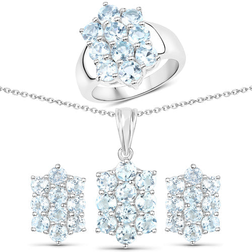 8.80 Carat Genuine Blue Topaz .925 Sterling Silver 3 Piece Jewelry Set Ring, Earrings, and Pendant w/ Chain on sale at MyriadMart