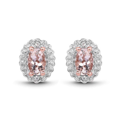 2.28 Carat Genuine Morganite and White Topaz .925 Sterling Silver 3 Piece Jewelry Set Ring, Earrings, and Pendant w/ Chain on sale at MyriadMart