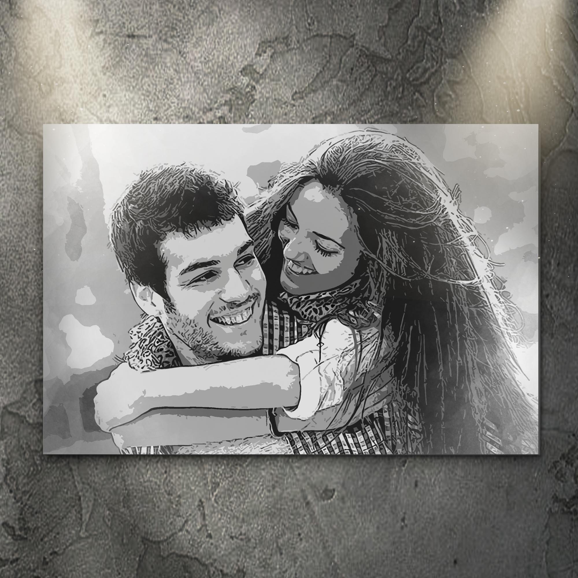 Couple Charcoal Portrait Sign on sale at MyriadMart