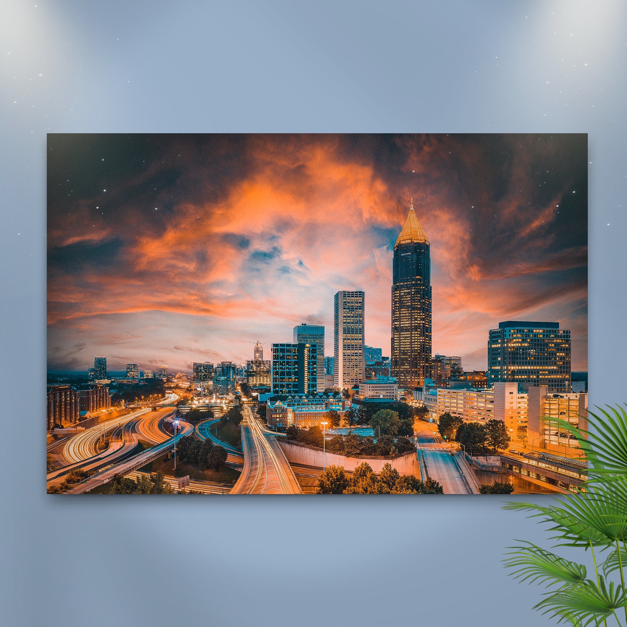 Atlanta City Night Skyline Canvas Wall Art on sale at MyriadMart