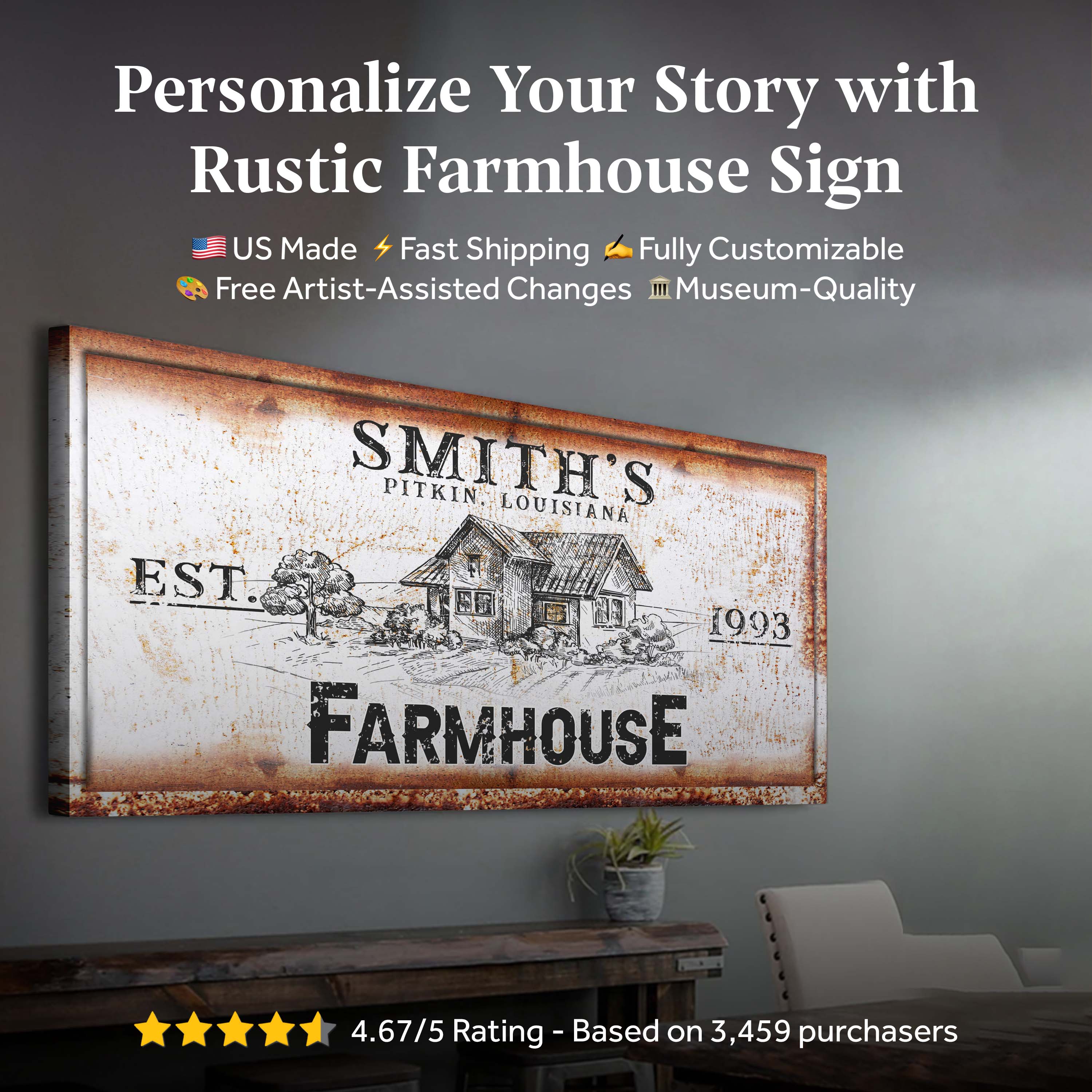 Rustic Farmhouse Personalized Sign II on sale at MyriadMart