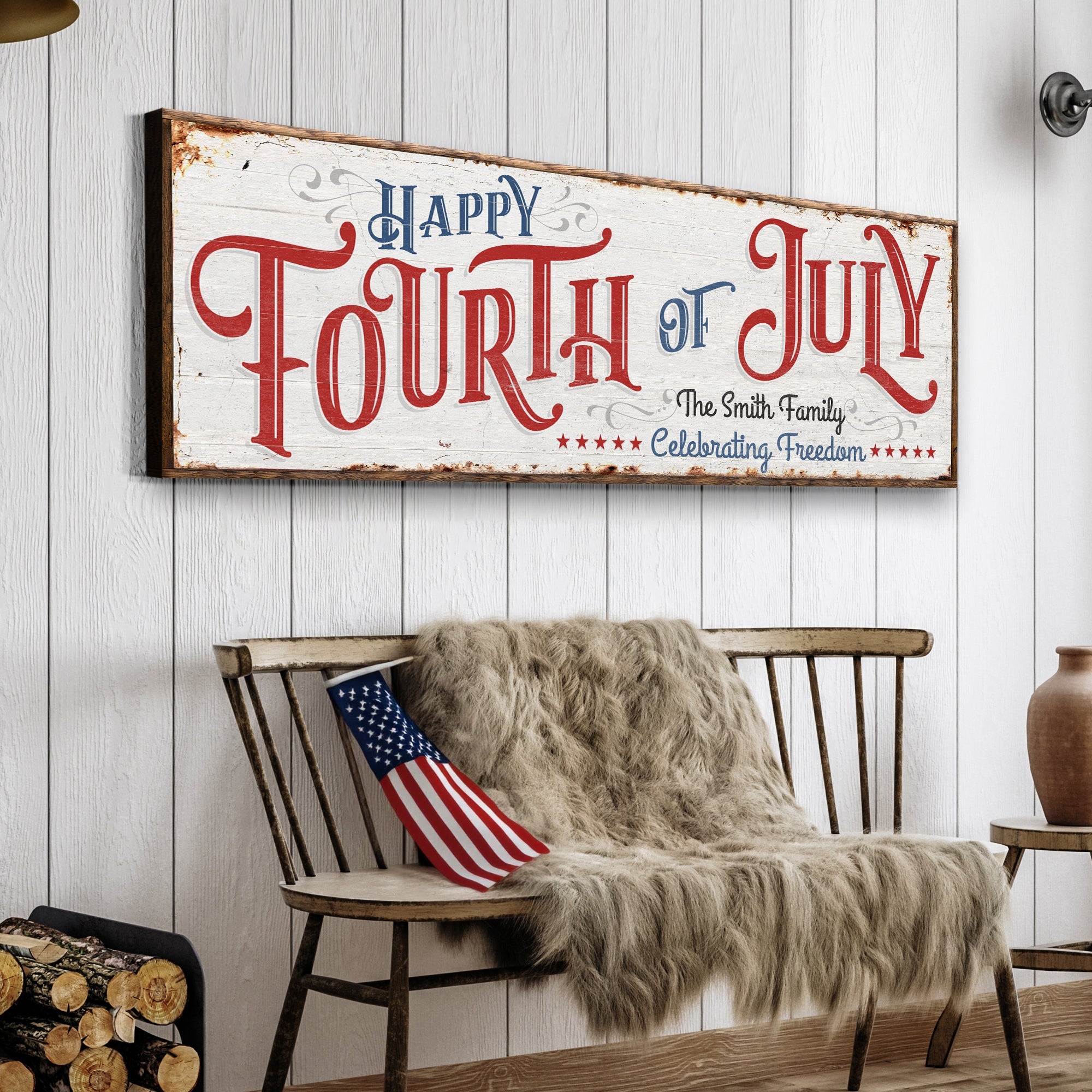 Happy 4th Of July Personalized Canvas Decor | Independence Day Canvas Home Wall Art | Red White And Blue Canvas | Living Room Wall Decor on sale at MyriadMart