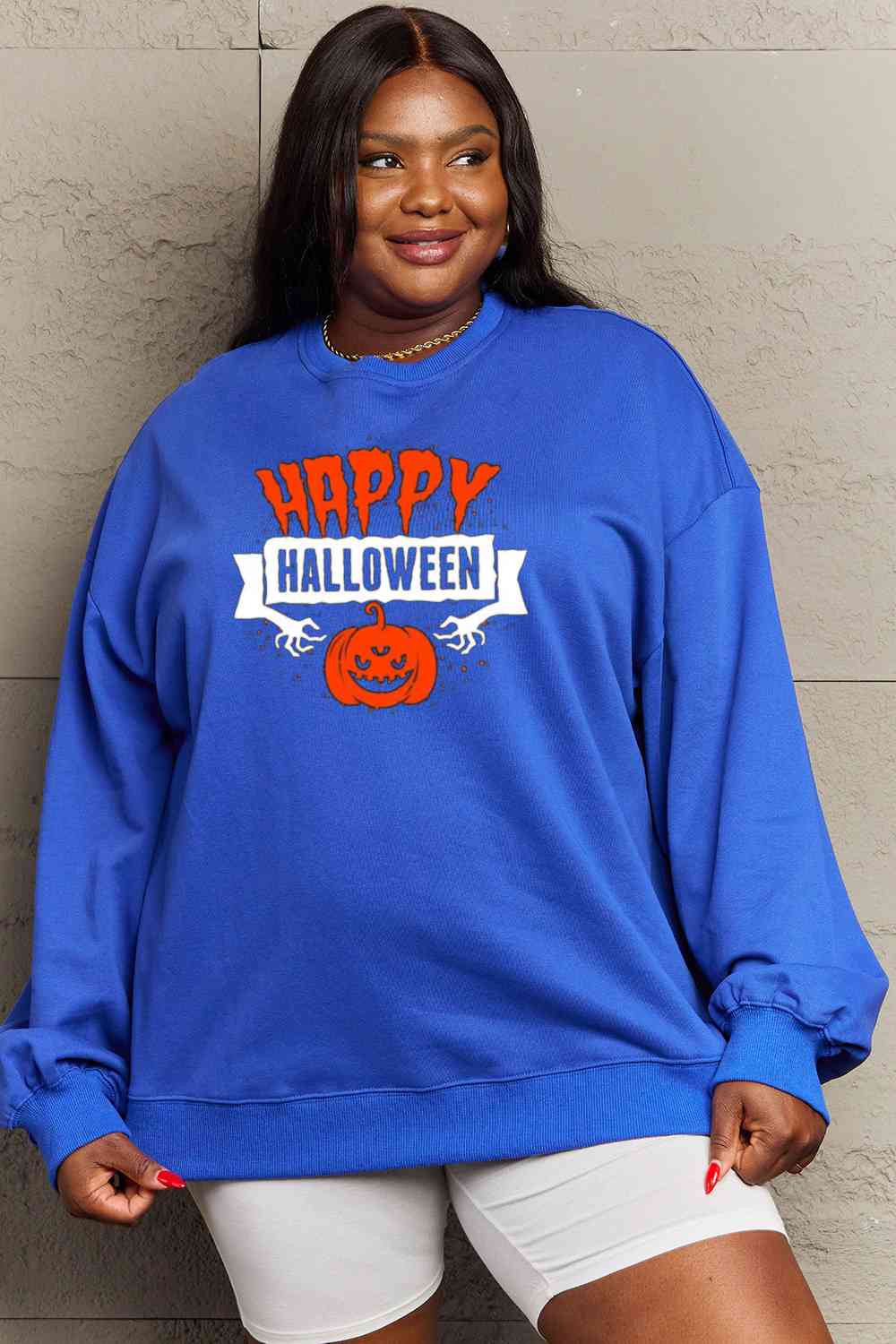 Simply Love Full Size HAPPY HALLOWEEN Graphic Sweatshirt, MyriadMart