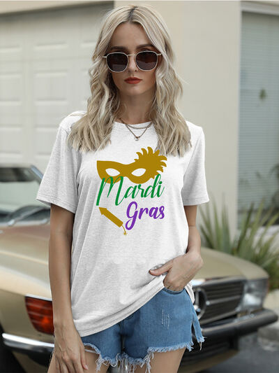 Full Size MARDI GRAS Round Neck Short Sleeve T-Shirt