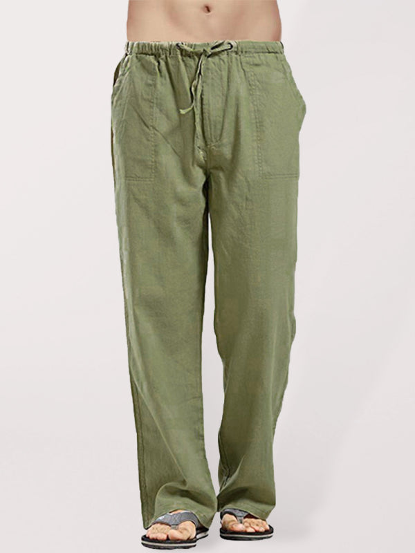 Men's Solid Color Linen Blend Drawstring Pants