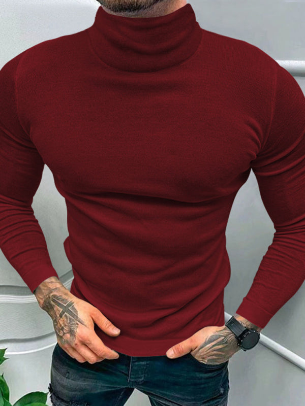 Men's Solid Color Turtleneck Long Sleeve T-Shirt