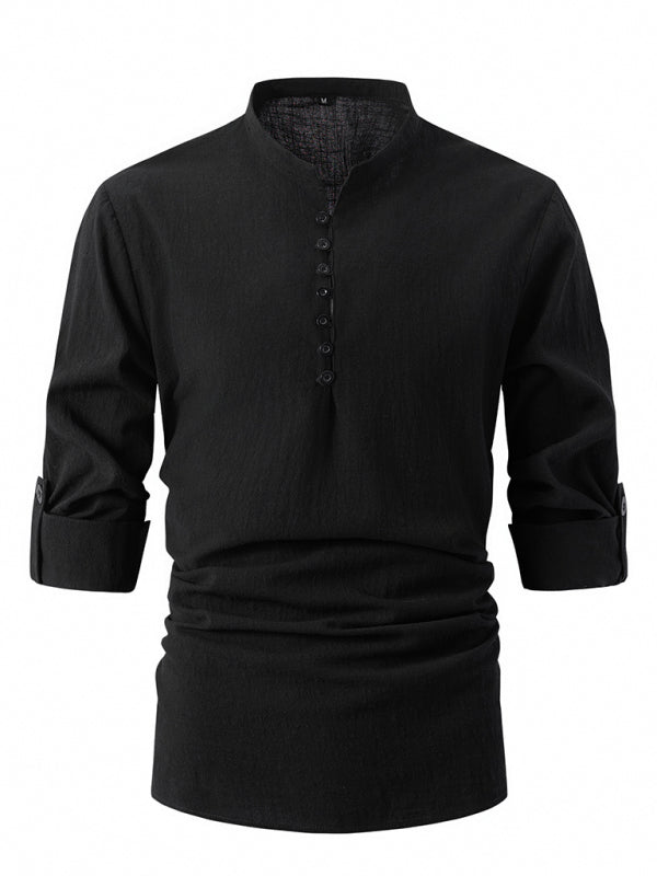 New Fashion Retro Stand Collar Slim Fit Casual Long Sleeve Shirt