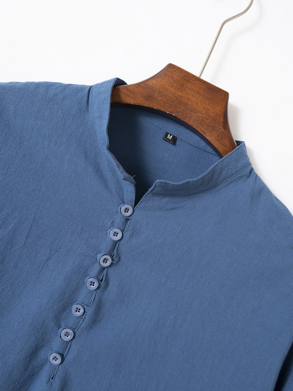New Fashion Retro Stand Collar Slim Fit Casual Long Sleeve Shirt