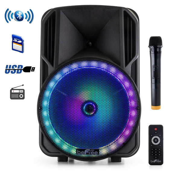 beFree Sound 12 Inch Bluetooth Rechargeable Portable PA Party Speaker with Reactive LED Lights - MyriadMart