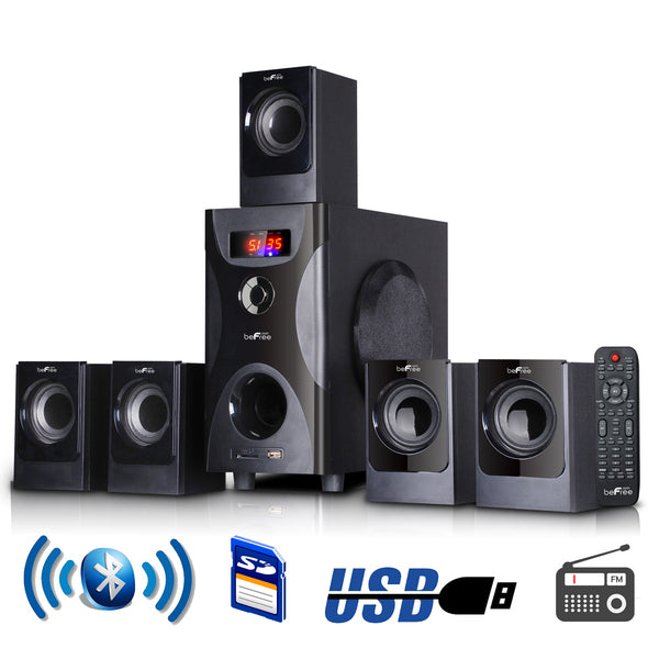 beFree Sound 5.1 Channel Surround Sound Bluetooth Speaker System in Black - MyriadMart