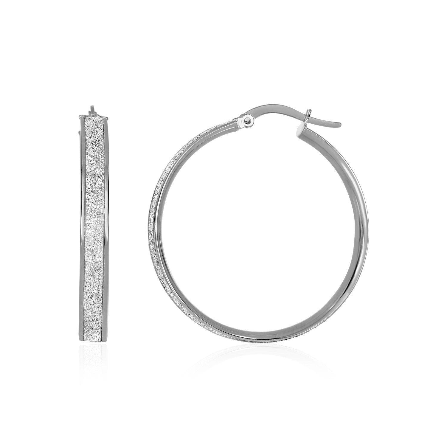 14k White Tone Gold Hoop Style Earrings with Center Glitter Look Design on sale at MyriadMart