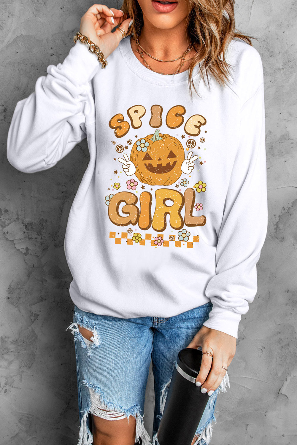 Round Neck Long Sleeve SPICE GIRL Graphic Sweatshirt - MyriadMart