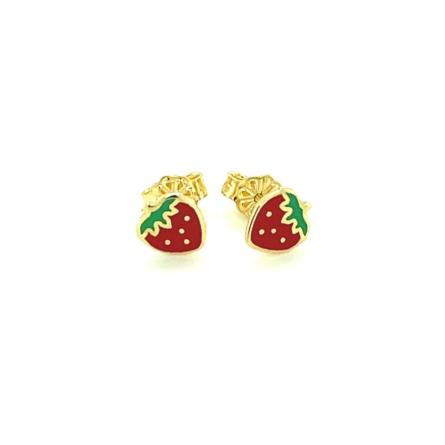 14k Yellow Gold Enameled Strawberry Childrens Earrings on sale at MyriadMart
