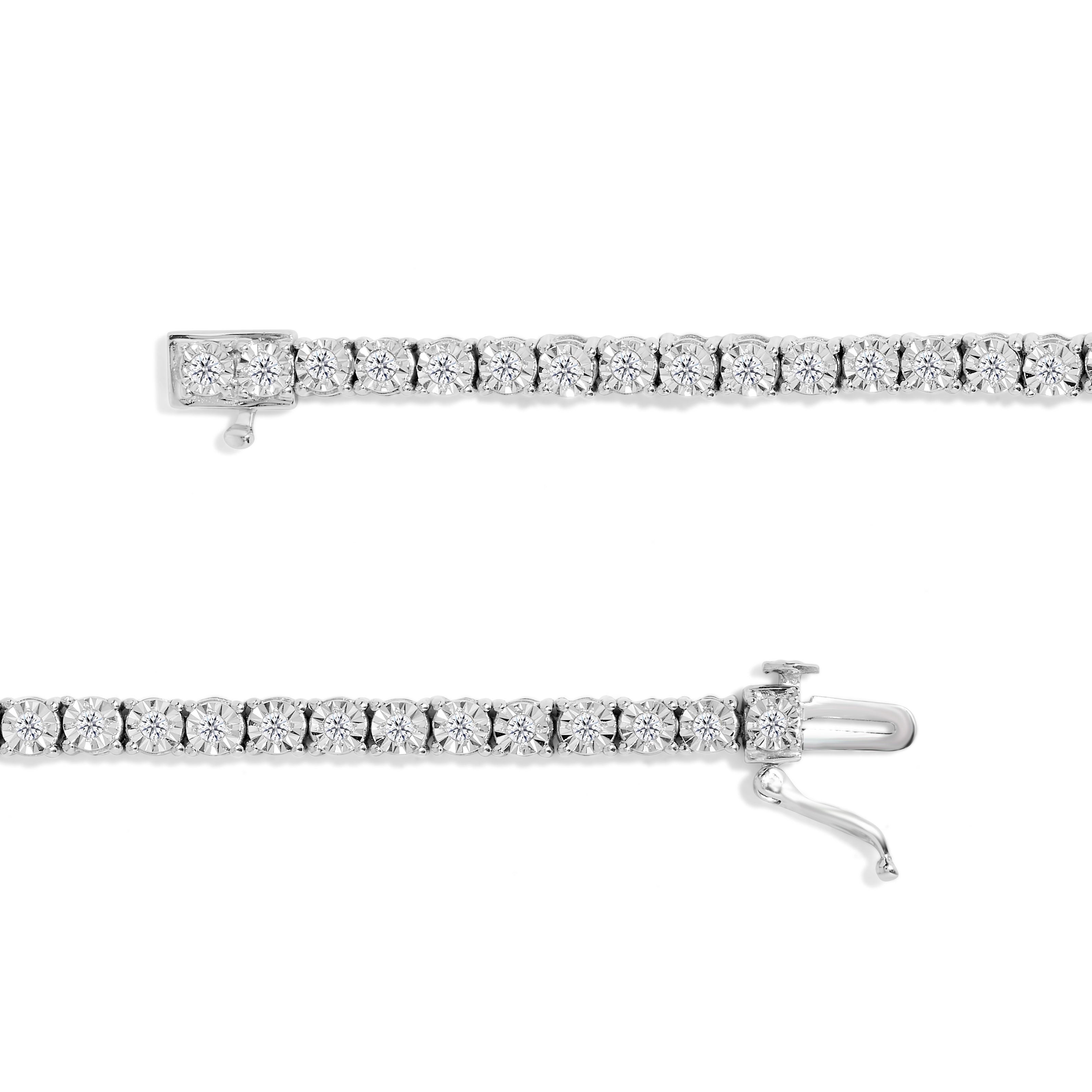 .925 Sterling Silver 1.0 Cttw Miracle-Set Diamond Round Faceted Bezel Tennis Bracelet I-J Color, I3 Clarity - 7" on sale at MyriadMart
