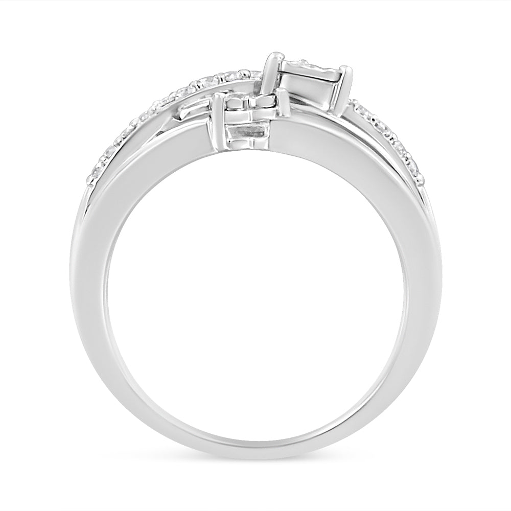 .925 Sterling Silver 1/5 Cttw Miracle-Set Diamond Heart Cross-Over Bypass Ring I-J Color, I2-I3 Clarity - Size 7 on sale at MyriadMart
