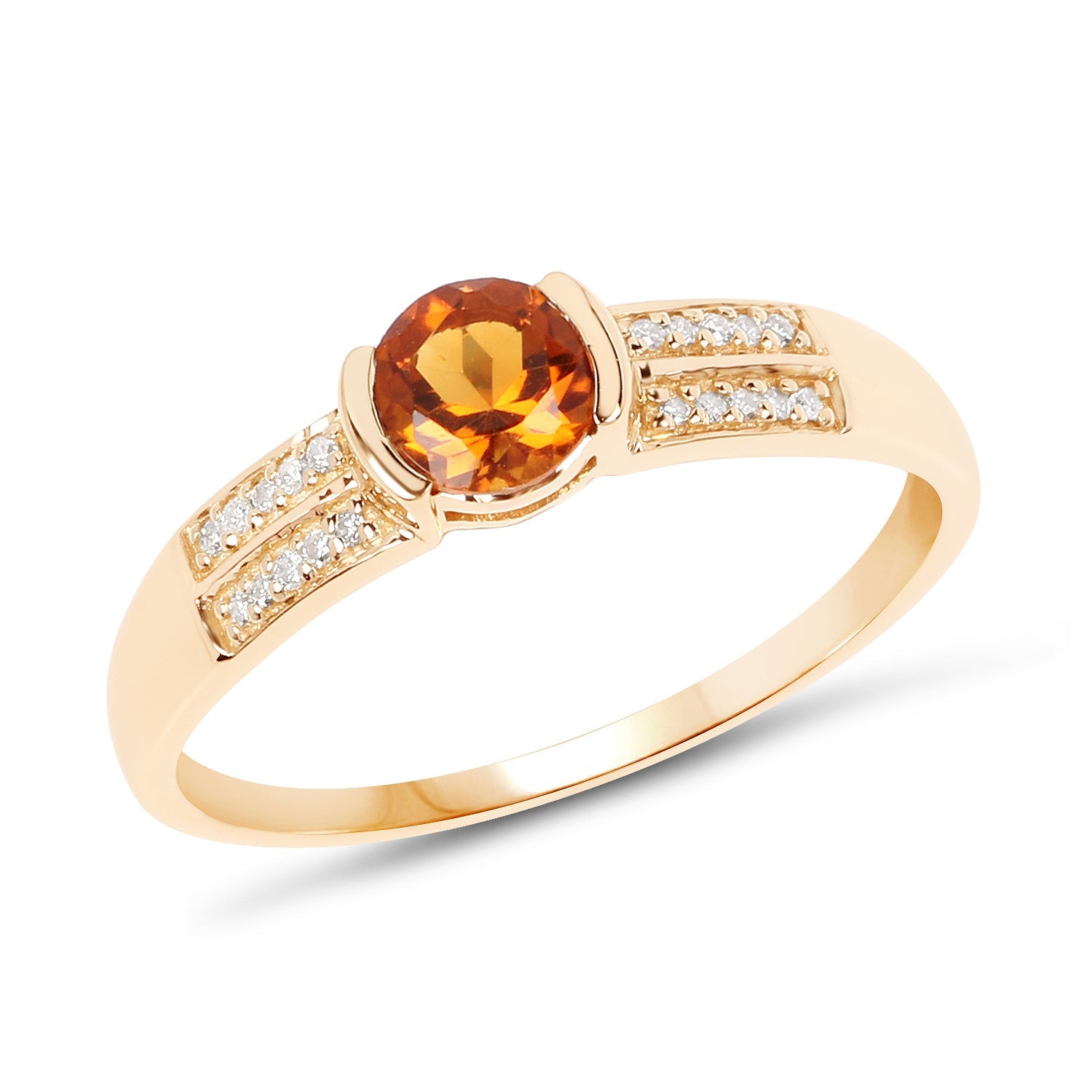0.51 Carat Genuine Citrine and White Diamond 14K Yellow Gold Ring on sale at MyriadMart