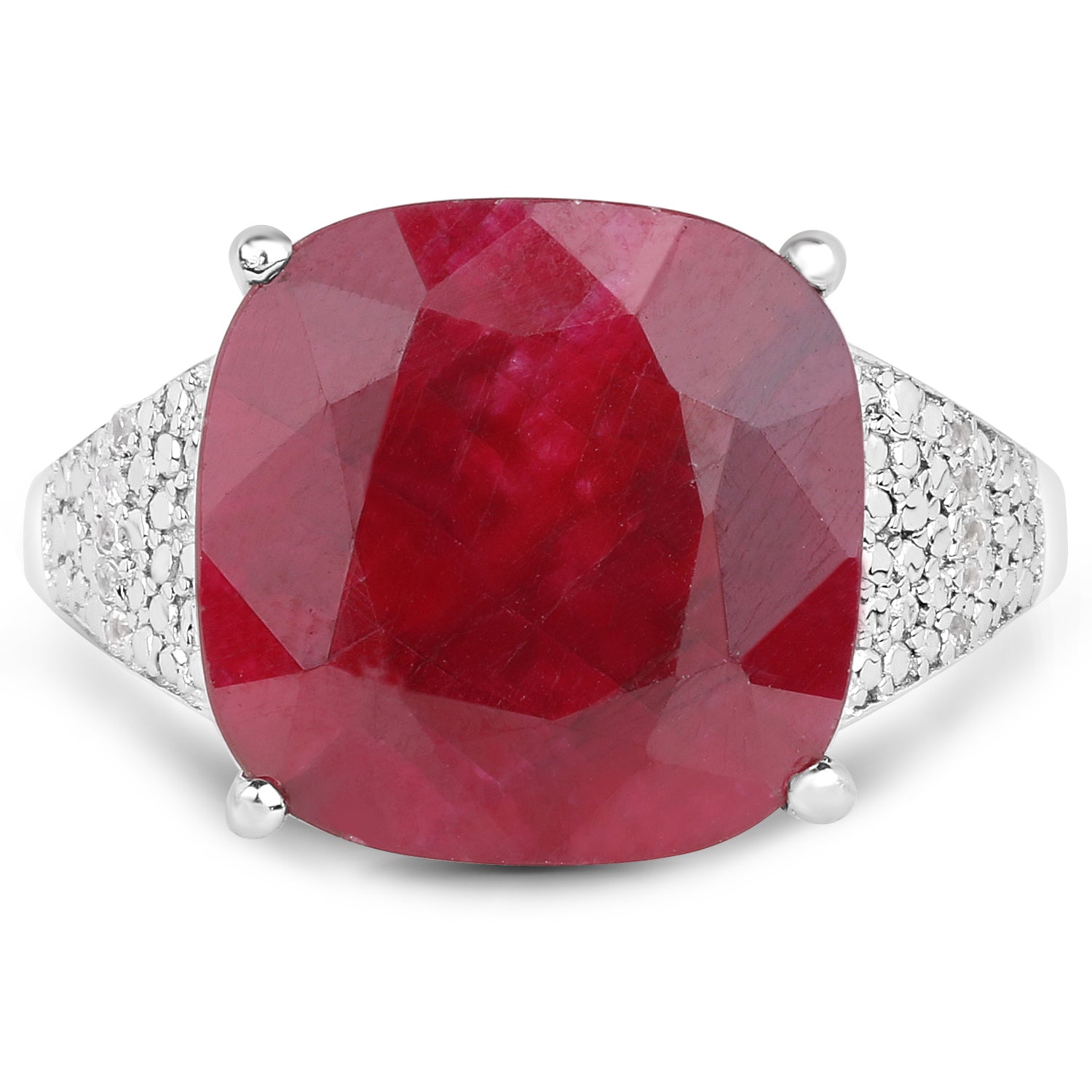 14.47 Carat Dyed Ruby and White Topaz .925 Sterling Silver Ring on sale at MyriadMart