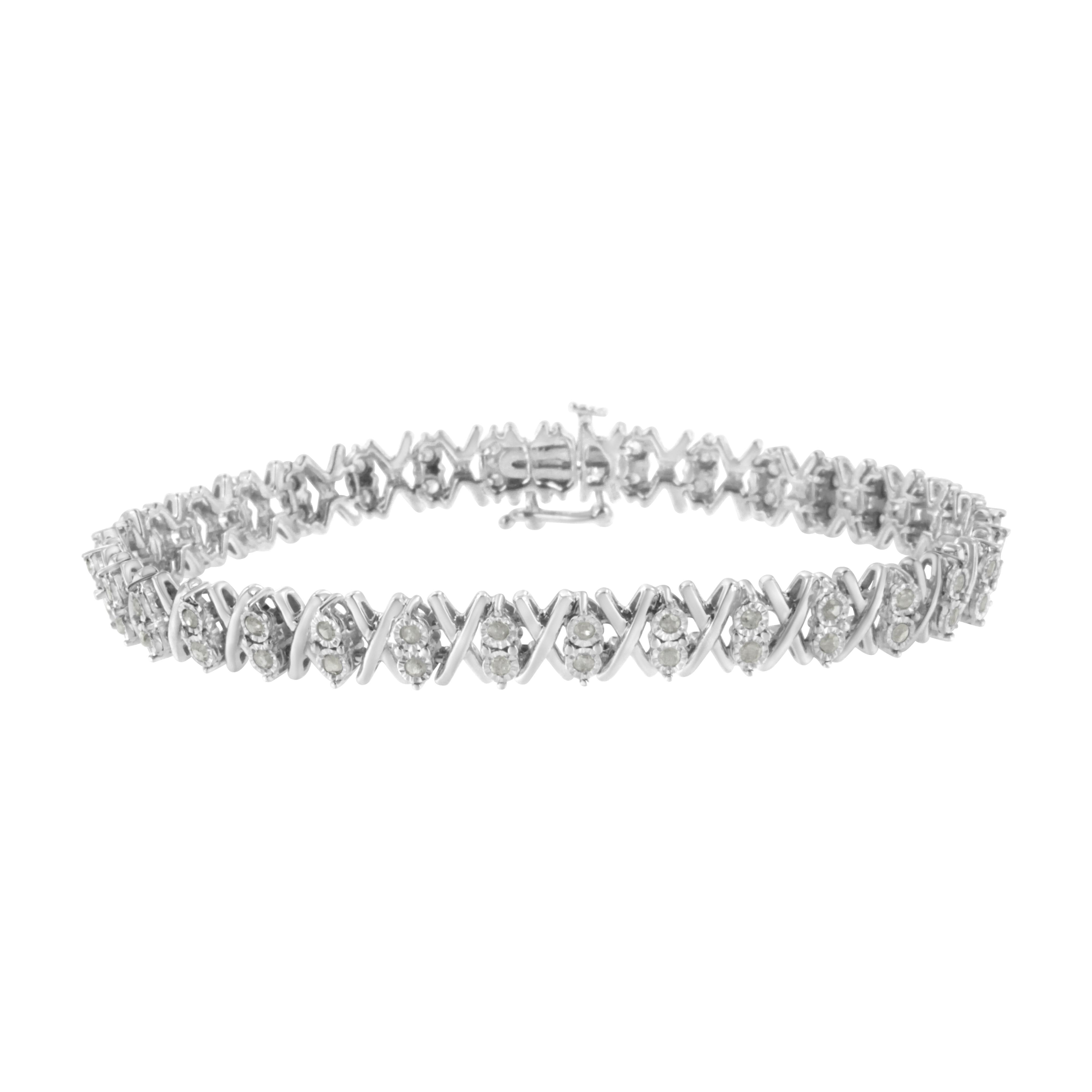 .925 Sterling Silver 1.0 Cttw Diamond Miracle-Set X-Link 7" Tennis Bracelet I-J Color, I3 Clarity on sale at MyriadMart