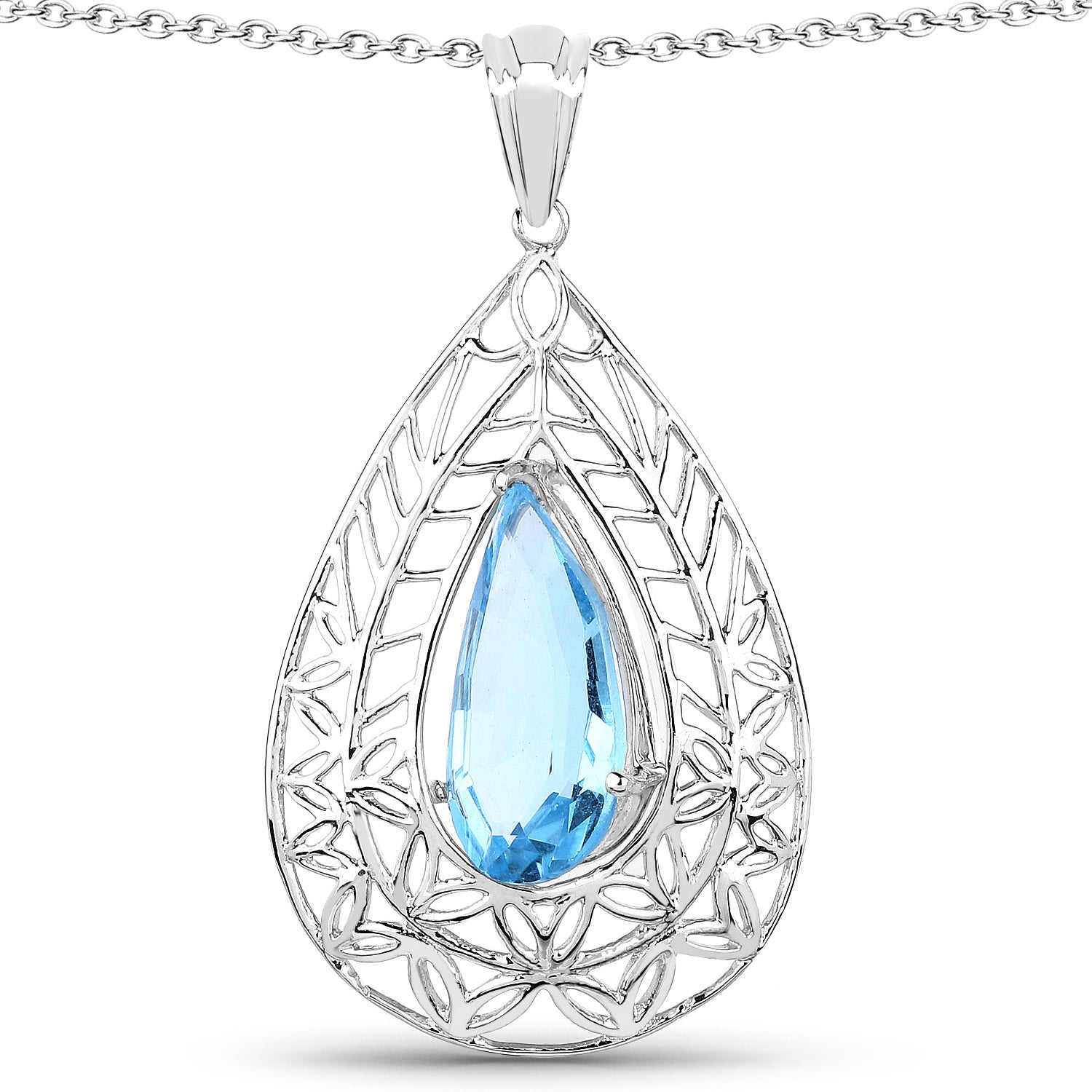7.20 Carat Genuine Swiss Blue Topaz .925 Sterling Silver Pendant on sale at MyriadMart