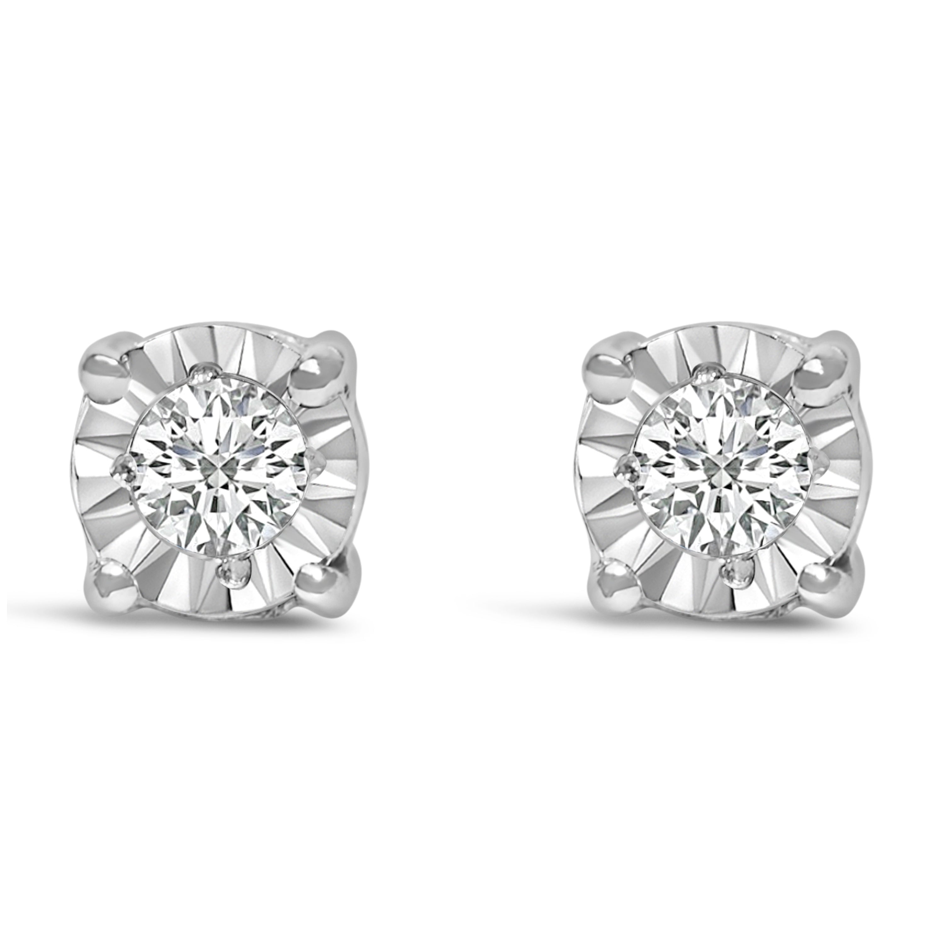 .925 Sterling Silver 1/10 Cttw Round Brilliant-Cut Lab Grown Diamond Miracle-Set Stud Earrings F-G Color, VS1-VS2 Clarity on sale at MyriadMart