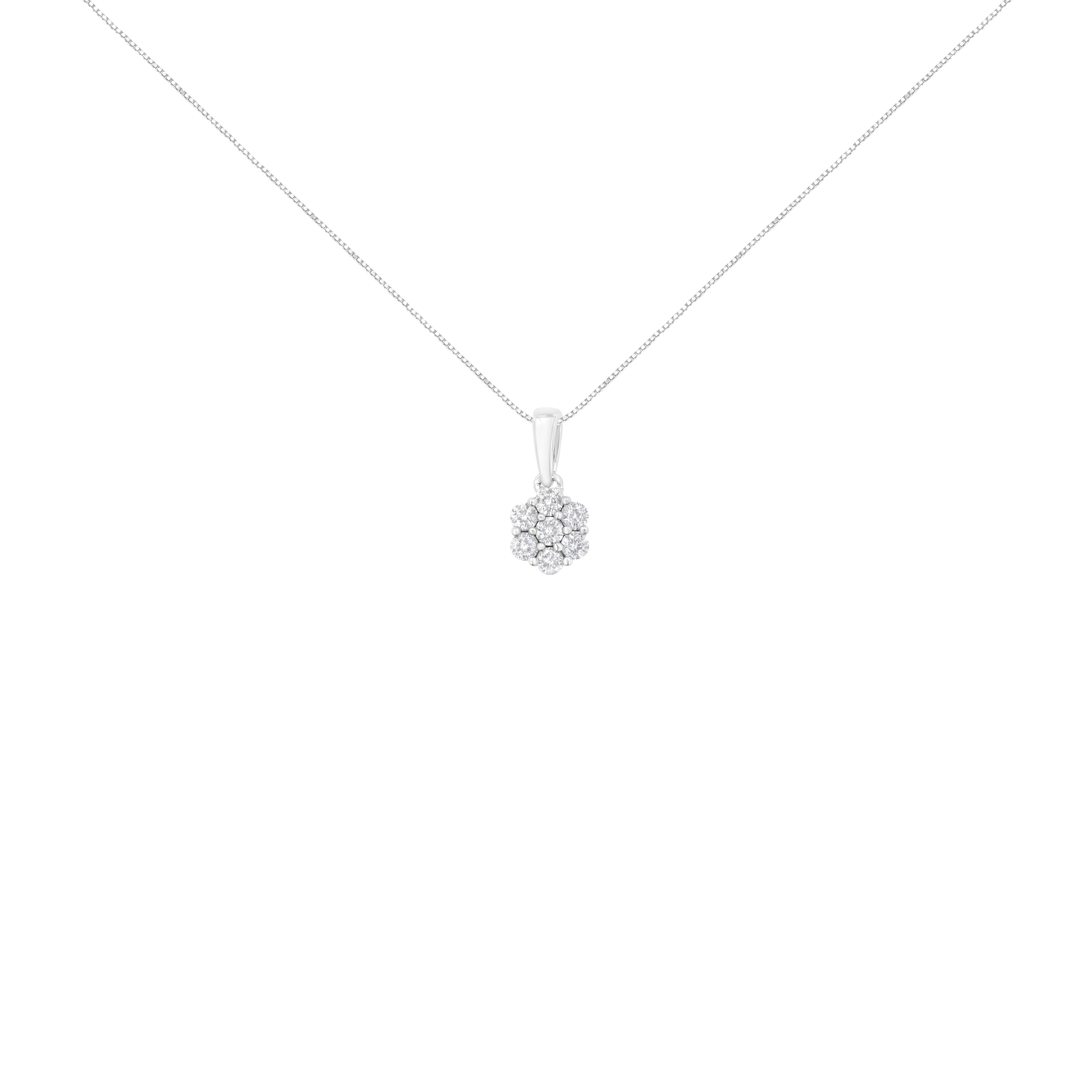 14K White Gold 1/2 cttw Prong Set Round-Cut Diamond 7 Stone Floral Cluster 18" Pendant Necklace H-I Color, I1-I2 Clarity on sale at MyriadMart