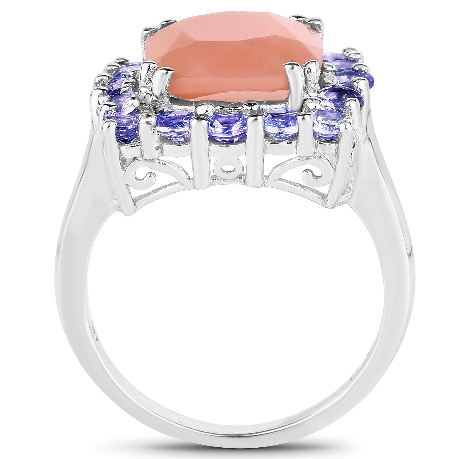6.70 Carat Genuine Peach Moonstone and Tanzanite .925 Sterling Silver Ring on sale at MyriadMart