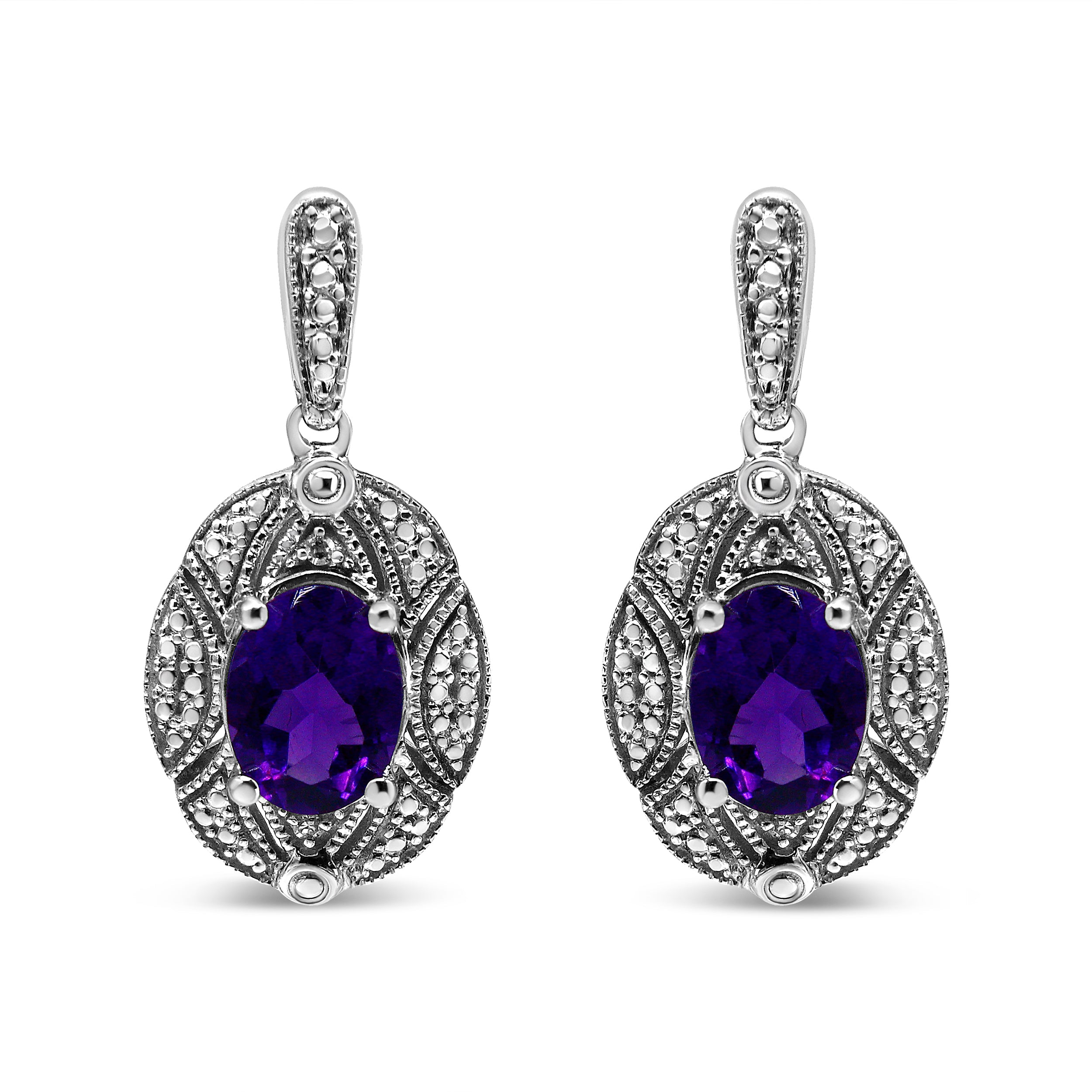 .925 Sterling Silver Diamond Accent and 8x6mm Purple Oval Amethyst Stud Earrings I-J Color, I1-I2 Clarity on sale at MyriadMart
