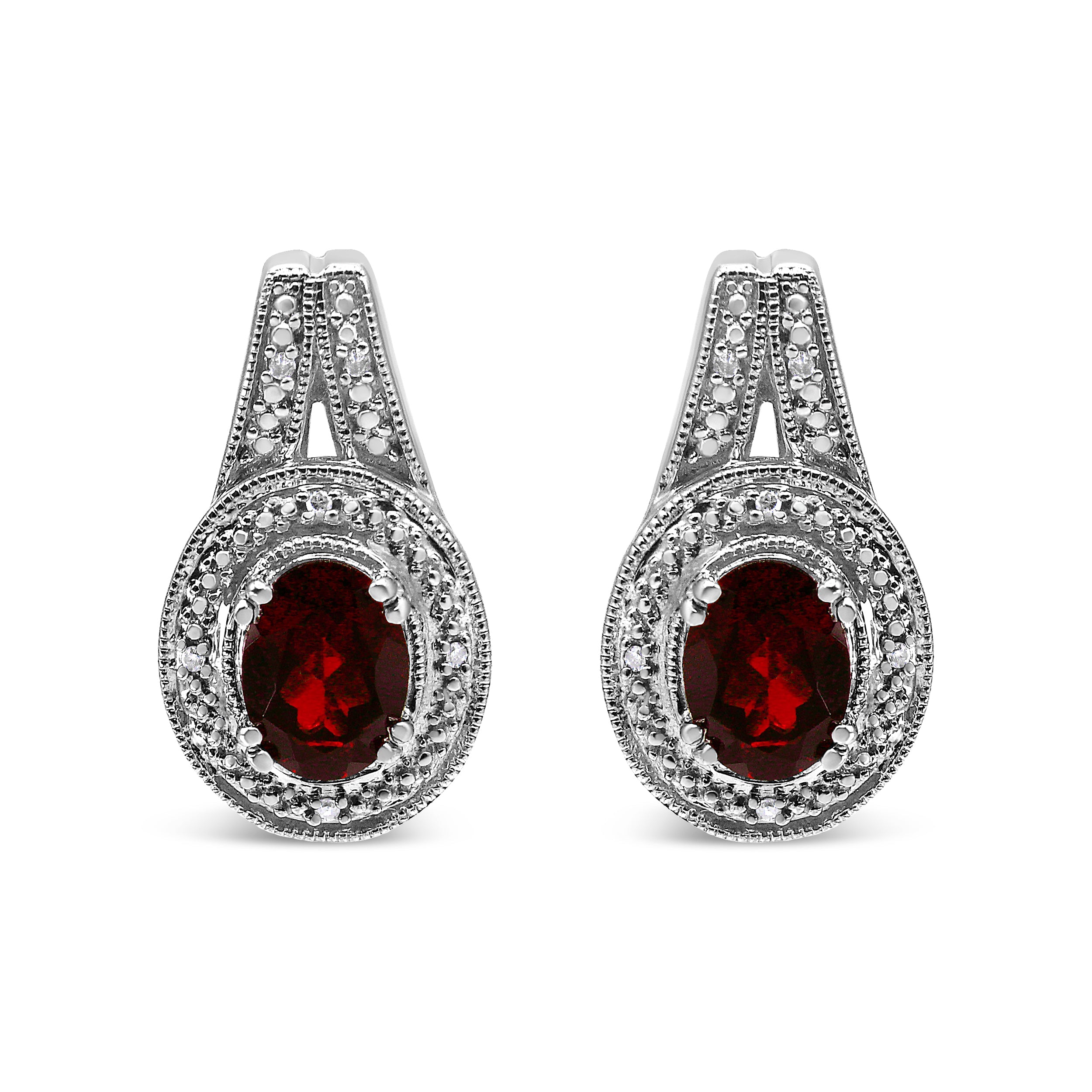 .925 Sterling Silver Diamond Accent and 8x6mm Red Oval Garnet Stud Earrings I-J Color, I1-I2 Clarity on sale at MyriadMart