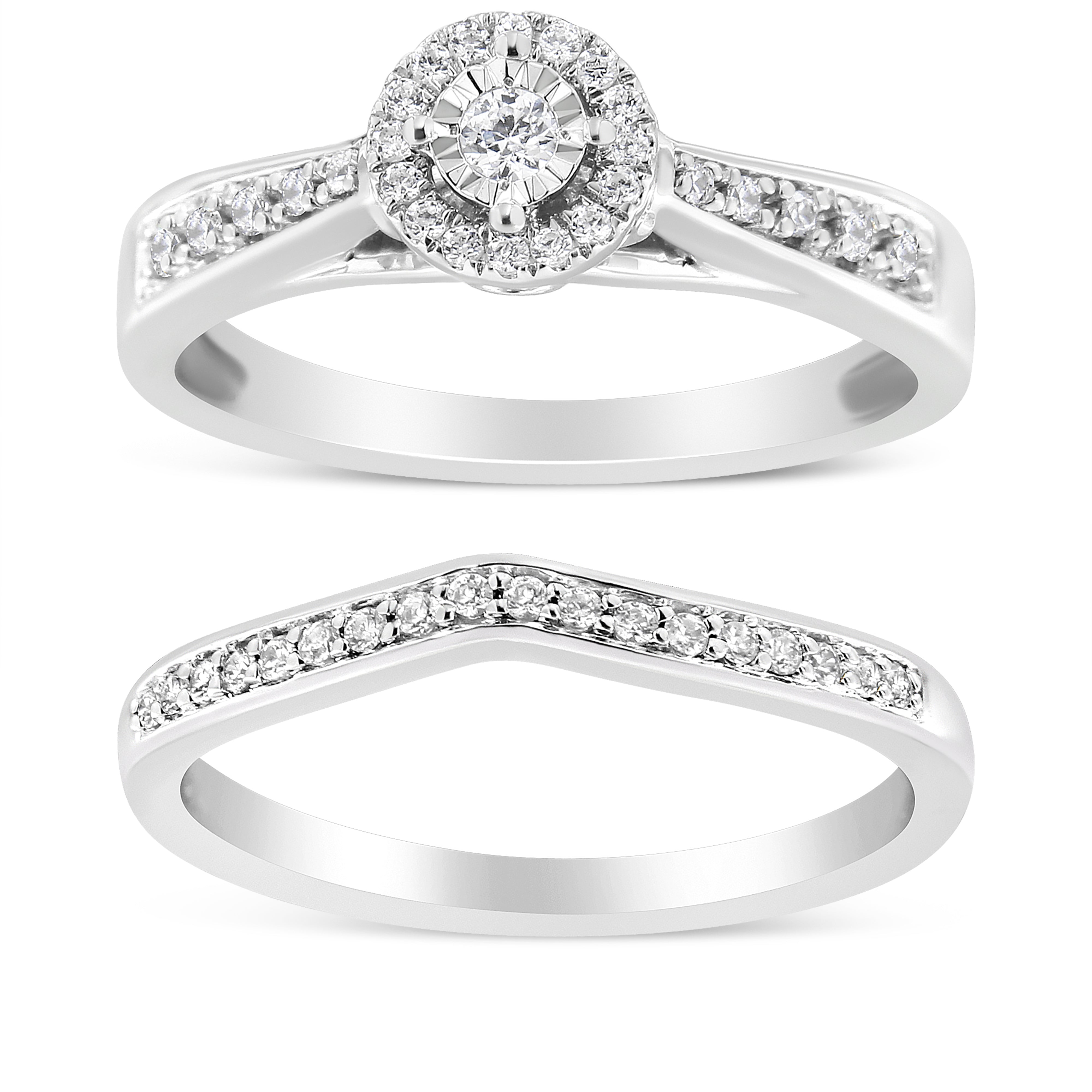 .925 Sterling Silver 1/3 Cttw Diamond Halo and Pave Shank Engagement Ring Set I-J Color, I3 Clarity - Ring Size 7 on sale at MyriadMart