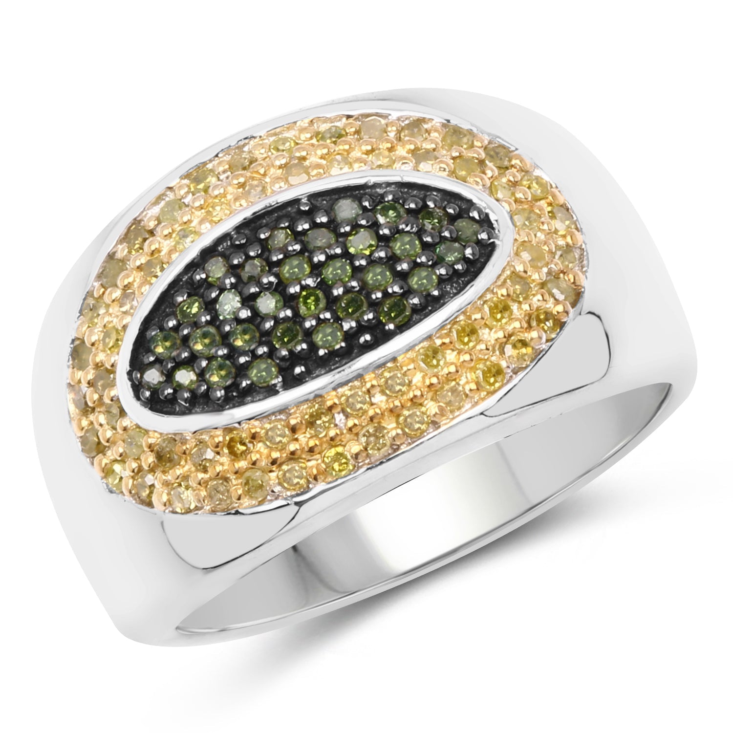 0.38 Carat Genuine Green Diamond and Yellow Diamond .925 Sterling Silver Ring on sale at MyriadMart